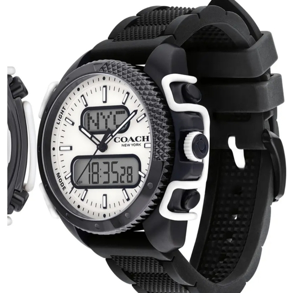 Coach Men's C001 Silicone Strap Watch, 46mm NWT Black - Picture 1 of 11